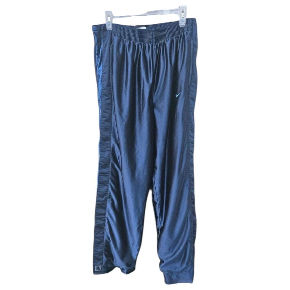 Y2K Nike Silver Tag Breakaway Track Pants Mens Large Blue Silky Button Sides
